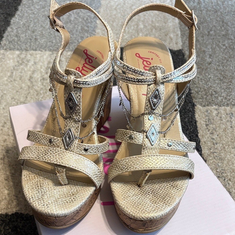 Jellypop Gold Textured Sandals with Chain Accents